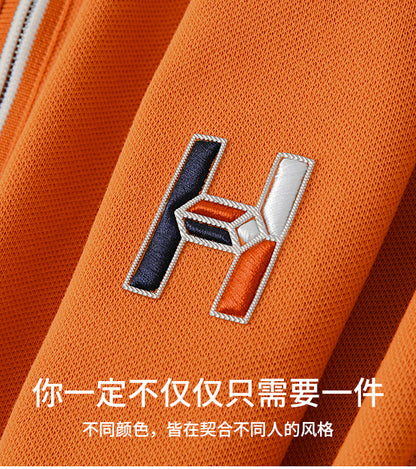 Zipper Polo Knit Half Sleeve Orange T-shirt - Goamen