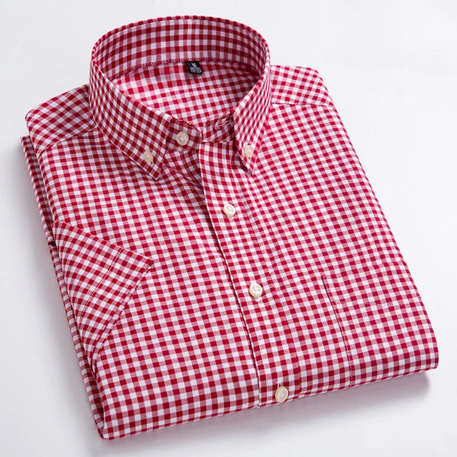 Men's Red Checks Half Sleeve Cotton Shirt - Goamen