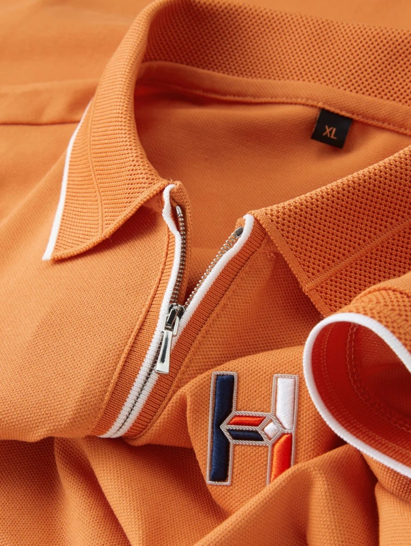 Zipper Polo Knit Half Sleeve Orange T-shirt - Goamen