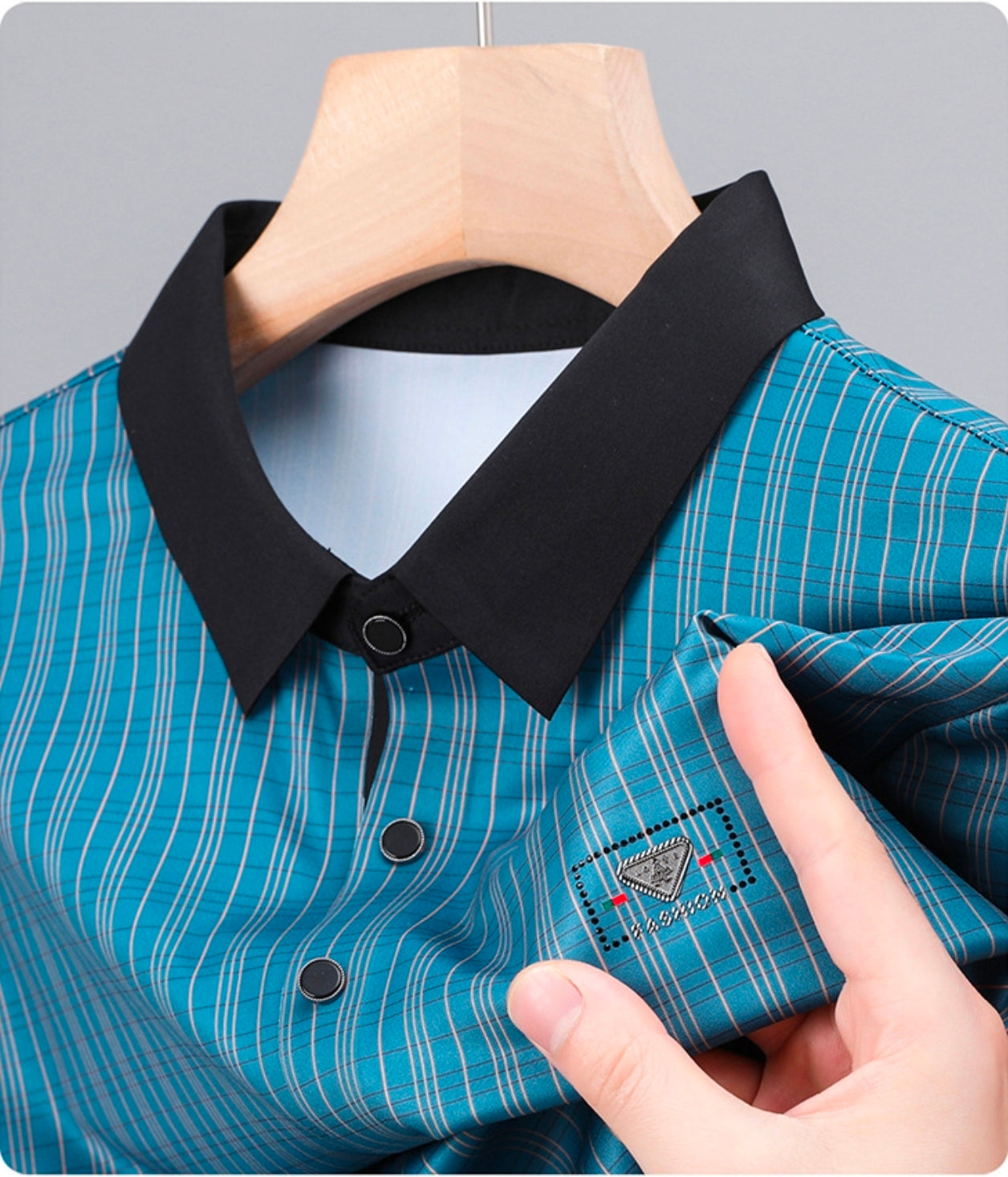 Goamen Teal Grid Contrast Polo T-Shirt