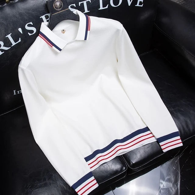 Men's White Imported Full Sleeve Polo T-Shirt - Goamen