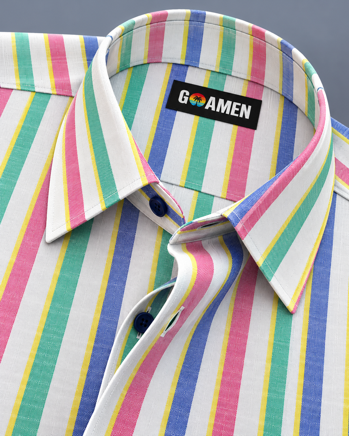 GOAMEN Men's Multicolour Vertical Striped Shirt – White, Blue, Green & Pink