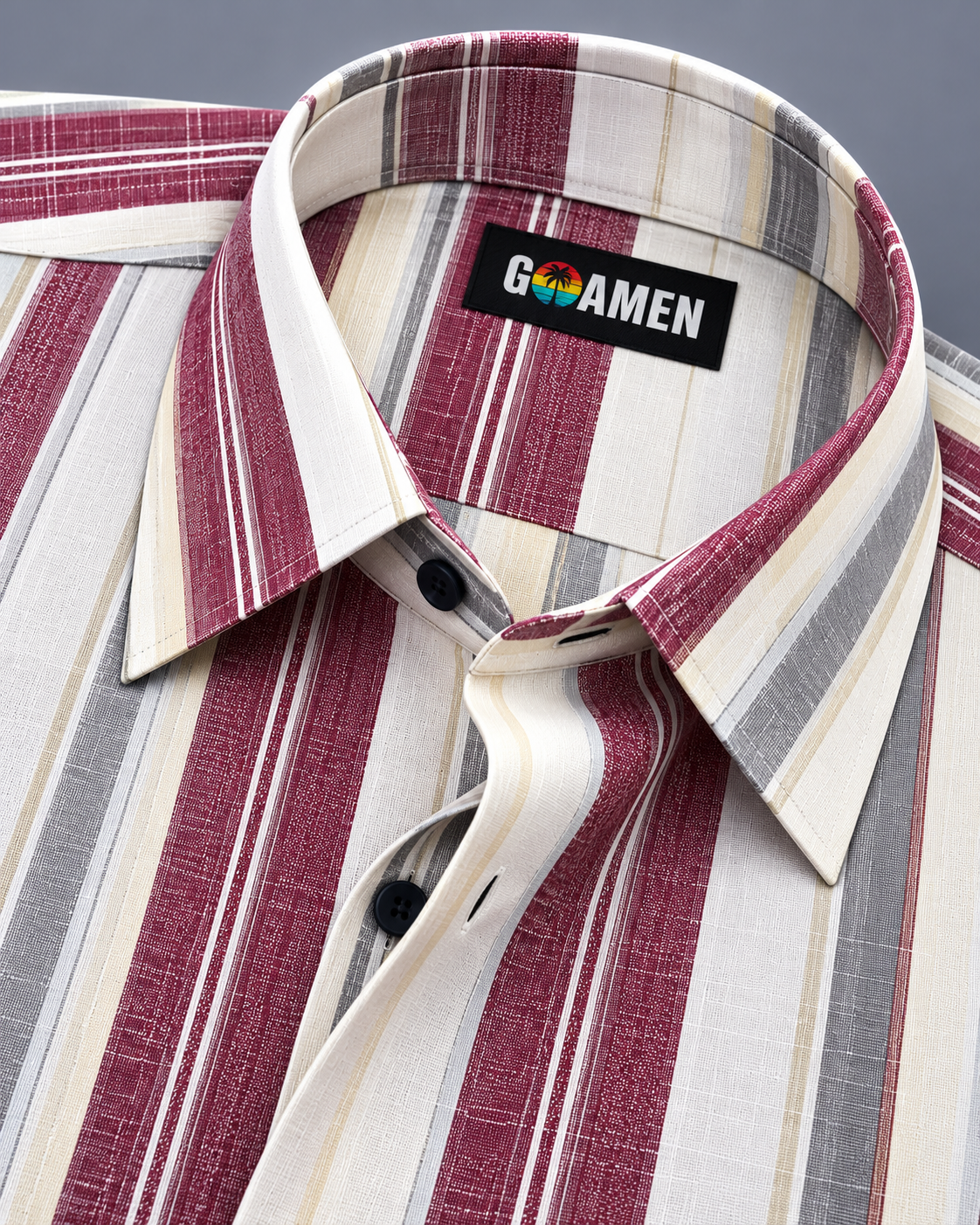 GOAMEN Men's Burgundy, Beige & Grey Vertical Striped Shirt