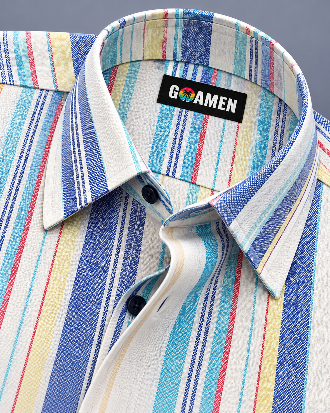 GOAMEN Men's Blue, Turquoise & Red Vertical Striped Shirt
