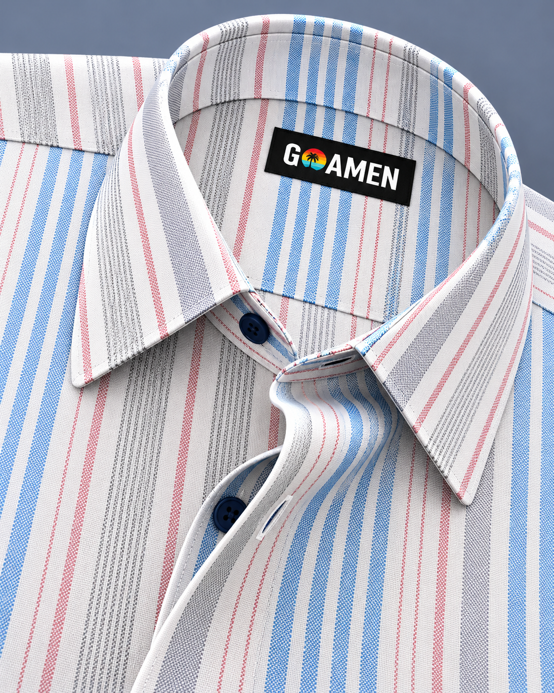 GOAMEN Men's Blue, Red & Grey Vertical Striped Shirt