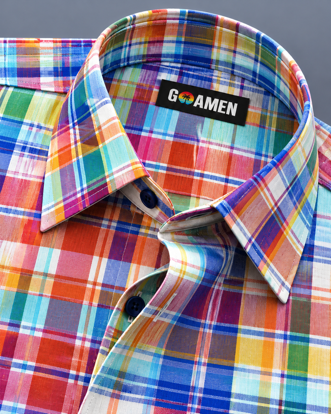 GOAMEN Men's Multicolour Plaid Check Shirt – Blue, Red & Orange