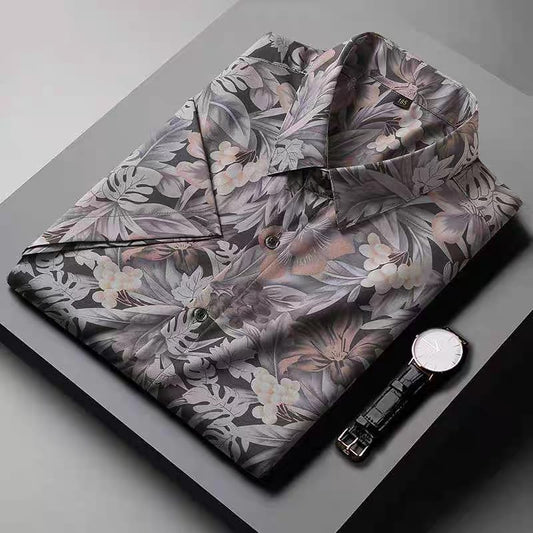 Men's Short Sleeve Flower Printed Shirt - Goamen