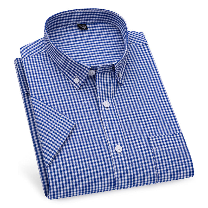 Men's Navy Checked Regular Half Sleeve Shirt - Goamen