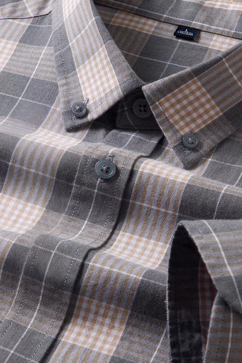 Men's Dark Gray Checks Full Sleeve Shirt - Goamen
