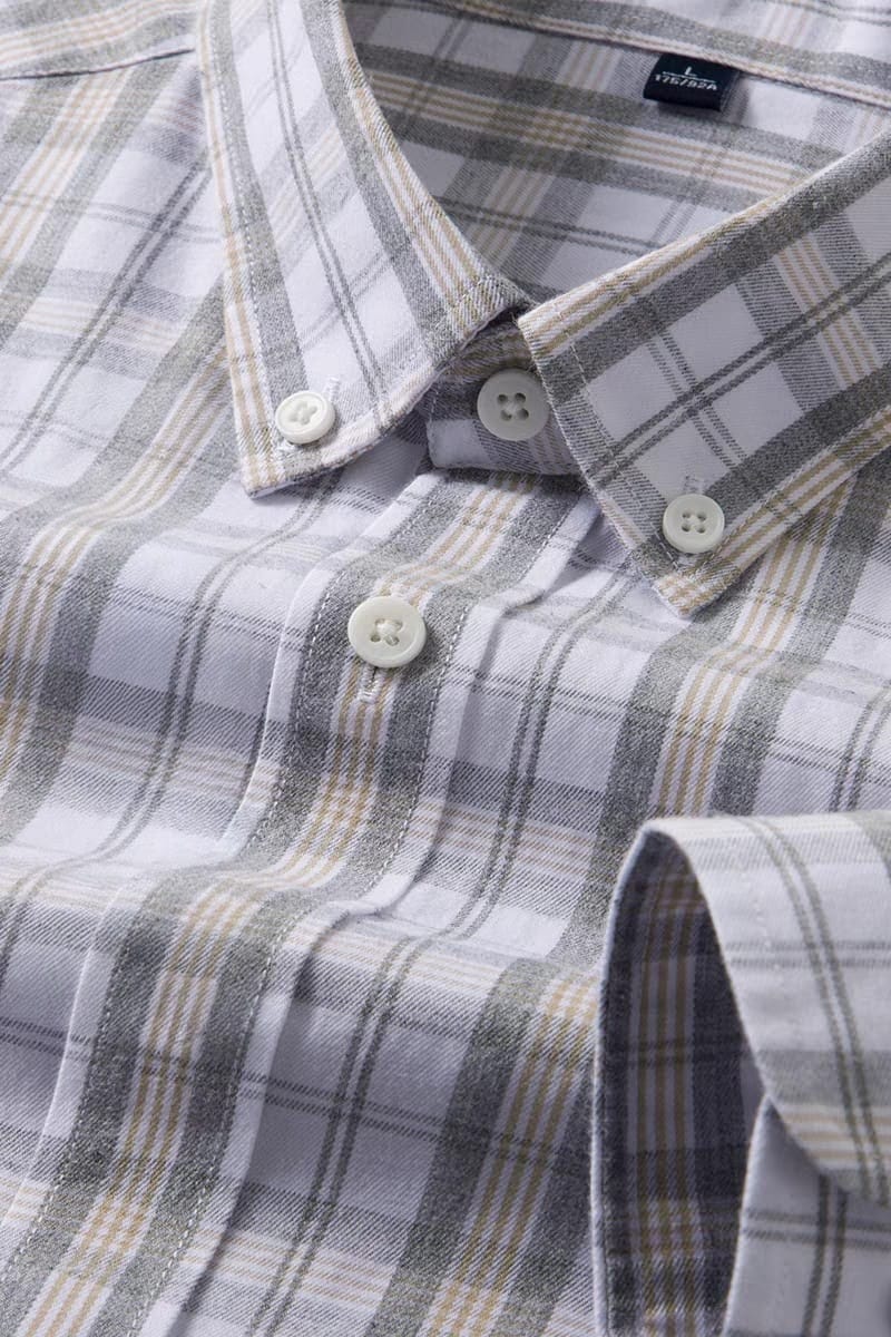 Men's Light Gray Checks Full Sleeve Shirt - Goamen