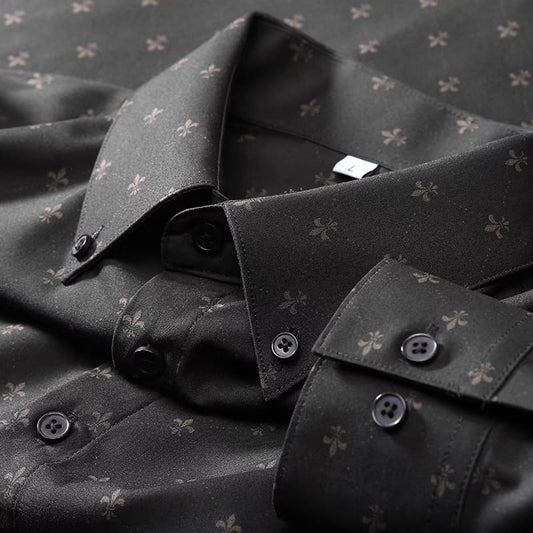 Men's Black Flower Full Sleeve Printed Shirt - Goamen