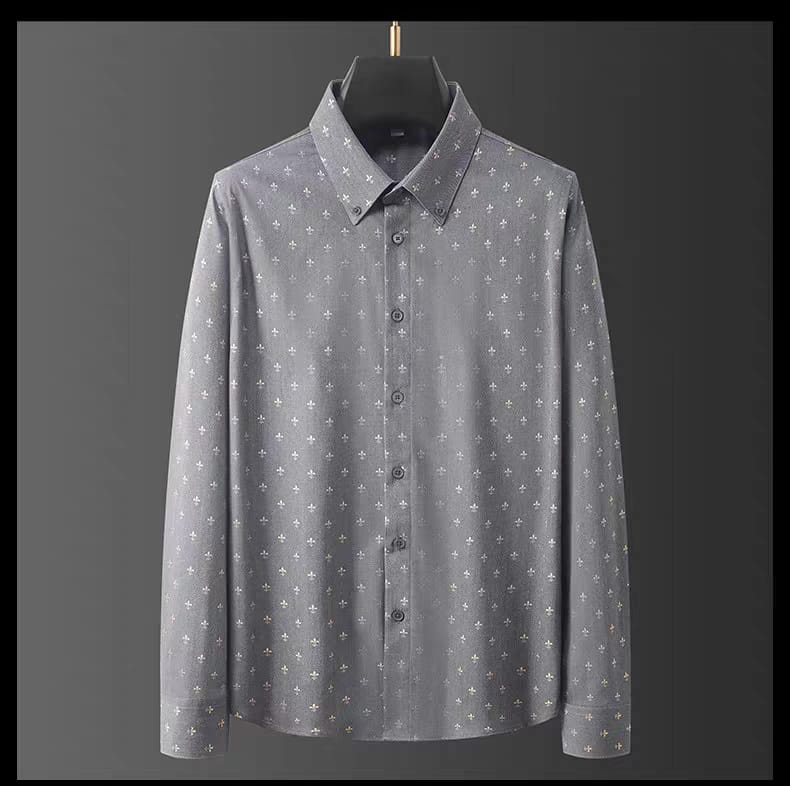 Men's Gray Flower Full Sleeve Printed Shirt - Goamen