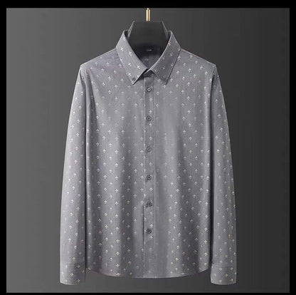 Men's Gray Flower Full Sleeve Printed Shirt - Goamen