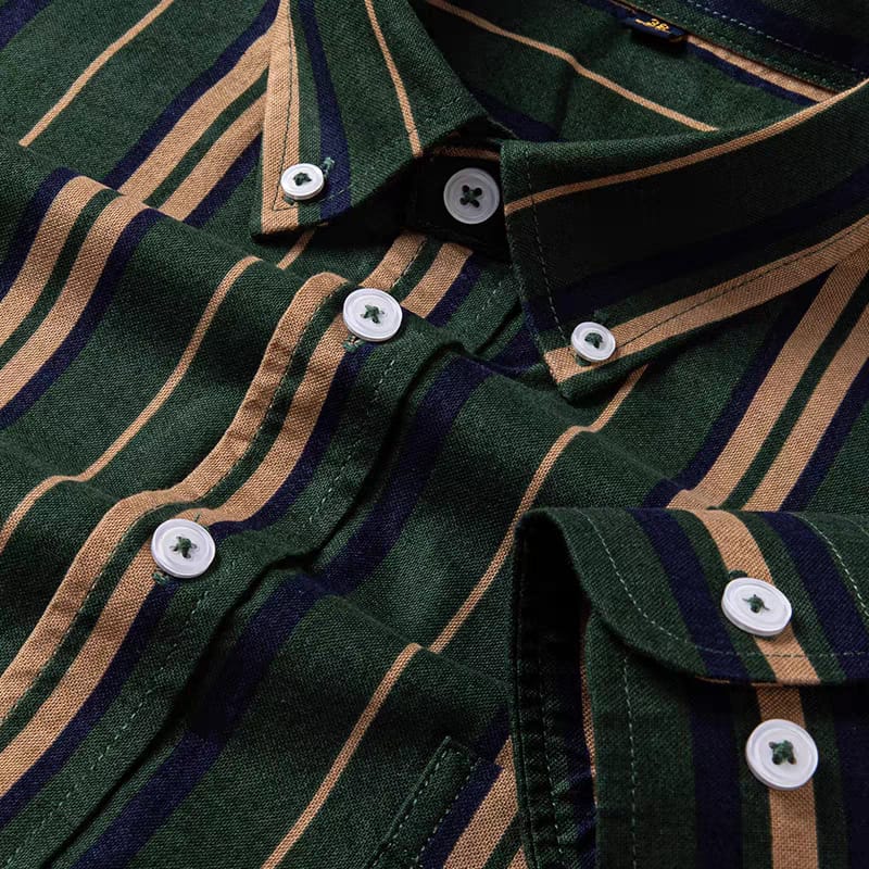 Men's Green Striped Full Sleeve Shirt - Goamen