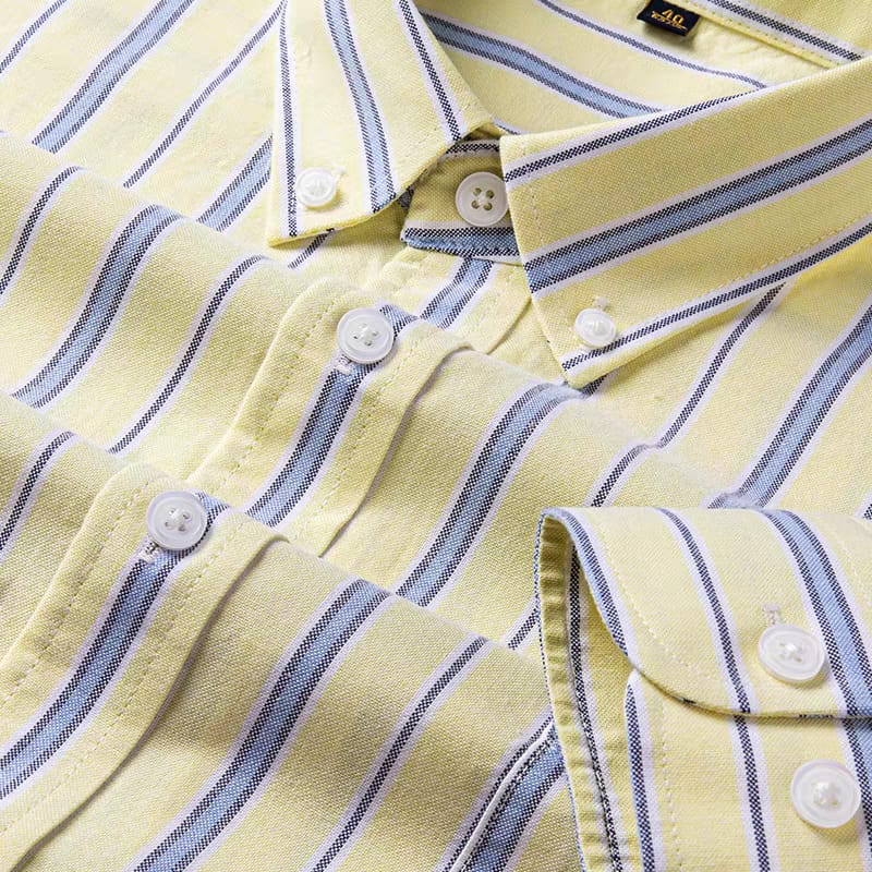 Men's Yellow Striped Full Sleeve Shirt - Goamen