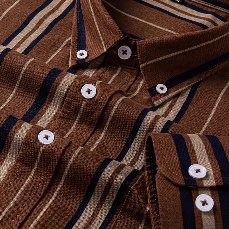 Men's Brown Striped Full Sleeve Shirt - Goamen
