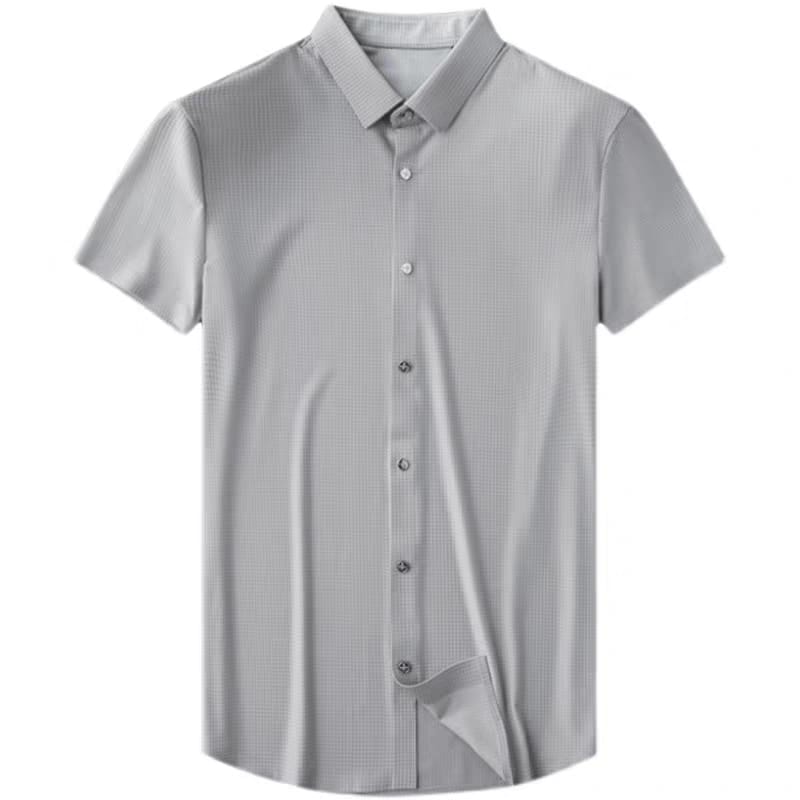 Men's Gray Textured Half Sleeve Shirt - Goamen