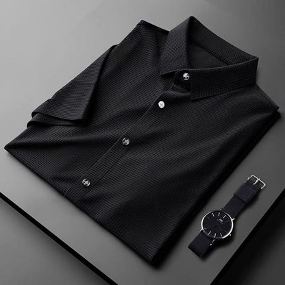 Men's Black Textured Half Sleeve Shirt - Goamen