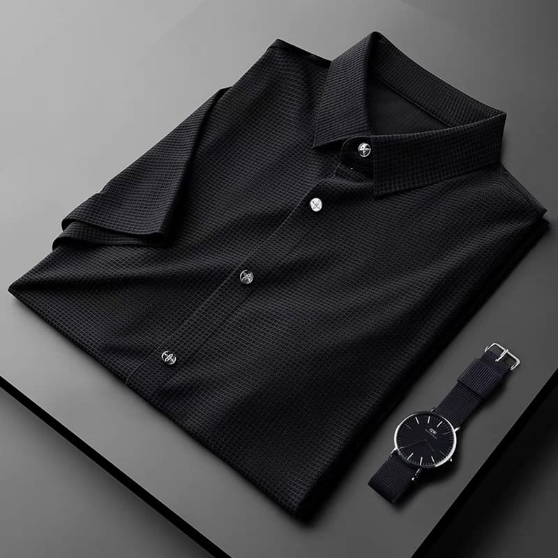 Men's Black Textured Half Sleeve Shirt - Goamen