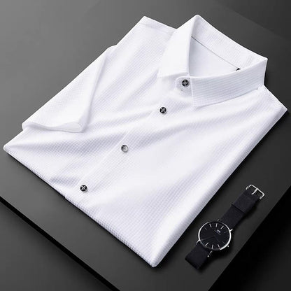 Men's White Textured Half Sleeve Shirt - Goamen