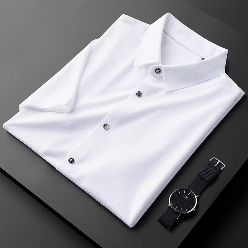 Men's White Textured Half Sleeve Shirt - Goamen