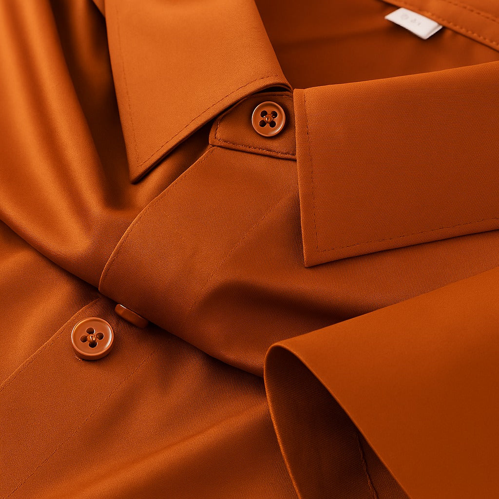 Men's Orange Shatin Half Sleeve Shirt - Goamen