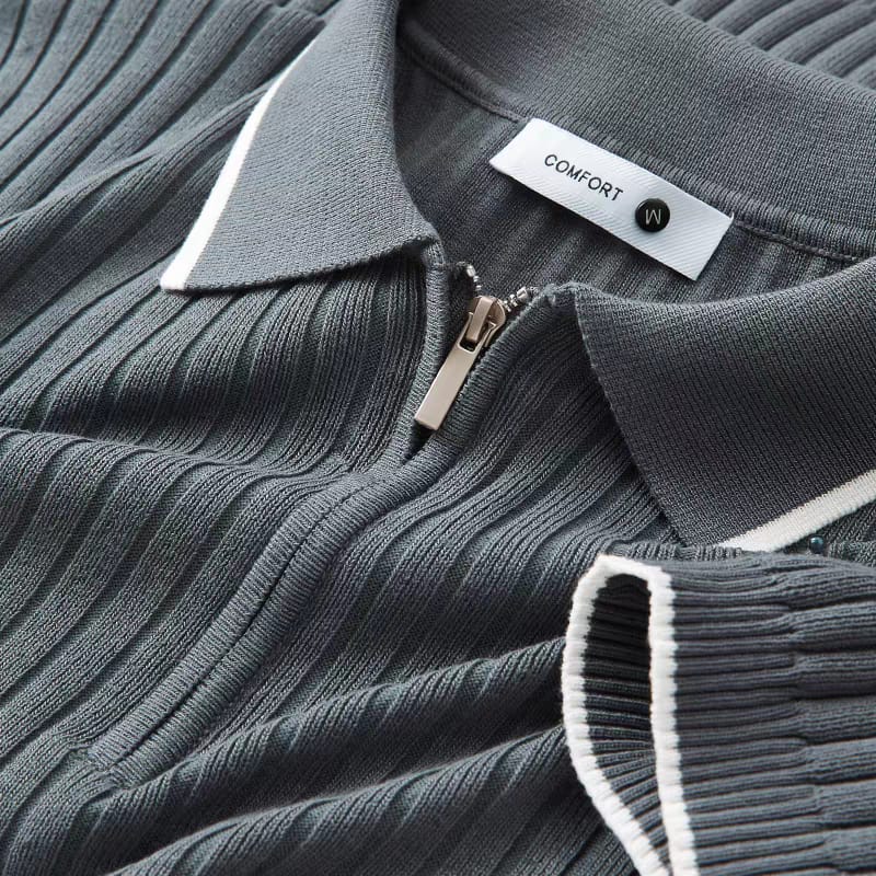Men's Grey Zipper Half Sleeve T-Shirt - Goamen
