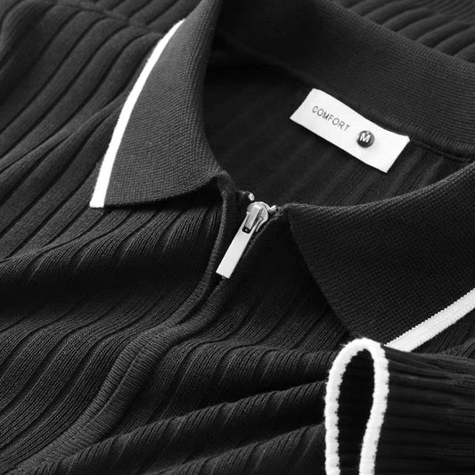 Men's Black Zipper Half Sleeve T-Shirt - Goamen