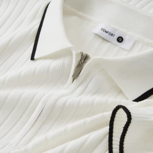 Men's White Zipper Half Sleeve T-Shirt - Goamen