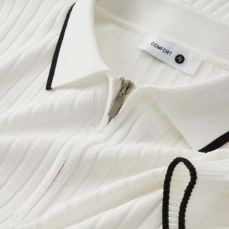 Men's White Zipper Half Sleeve T-Shirt - Goamen