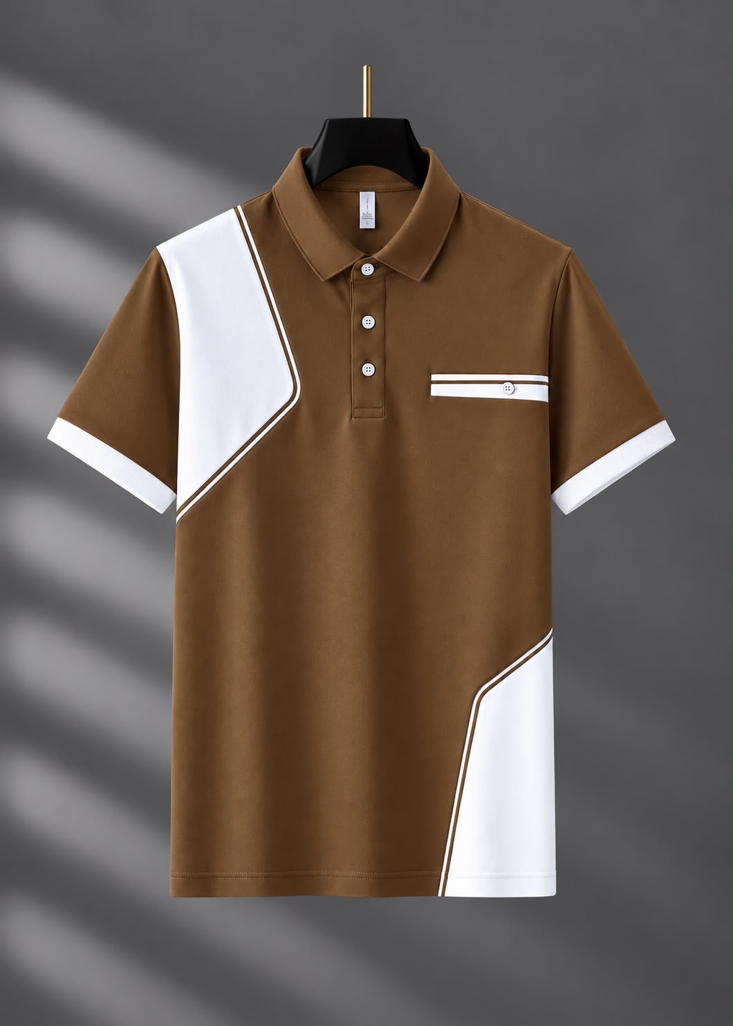 Men’s Brown Contrast Panel Polo T-Shirt
