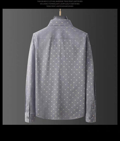 Men's Gray Flower Full Sleeve Printed Shirt - Goamen