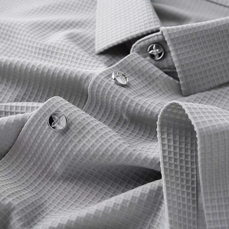 Men's Gray Textured Half Sleeve Shirt - Goamen
