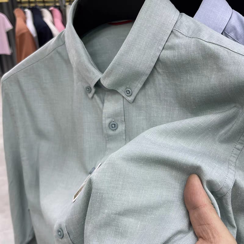 Men's Pista Green Linen Regular Fit Shirt - Goamen
