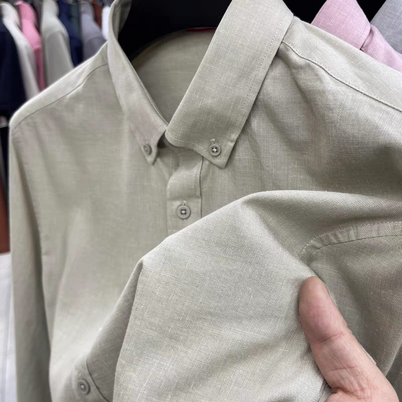 Men's Brown Linen Regular Fit Shirt - Goamen