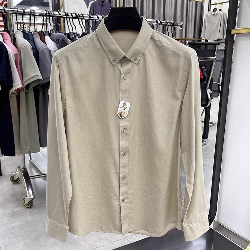 Men's Brown Linen Regular Fit Shirt - Goamen