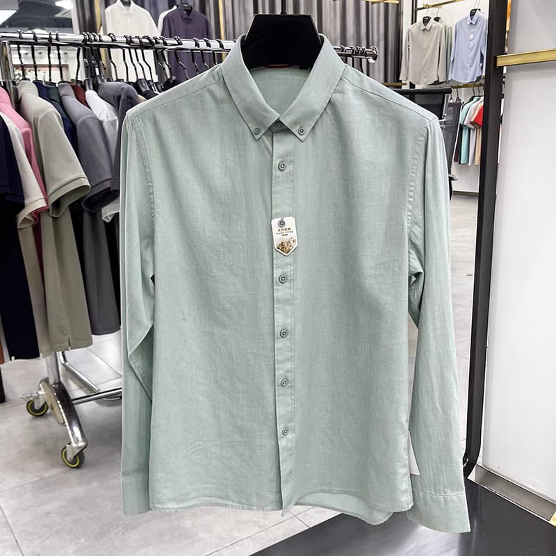 Men's Pista Green Linen Regular Fit Shirt - Goamen
