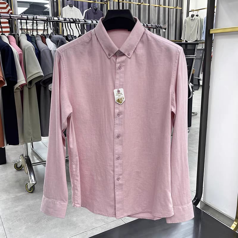Men's Light Pink Linen Regular Fit Shirt - Goamen