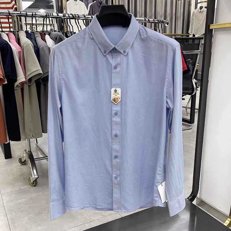 Men's Sky Blue Linen Regular Fit Shirt - Goamen