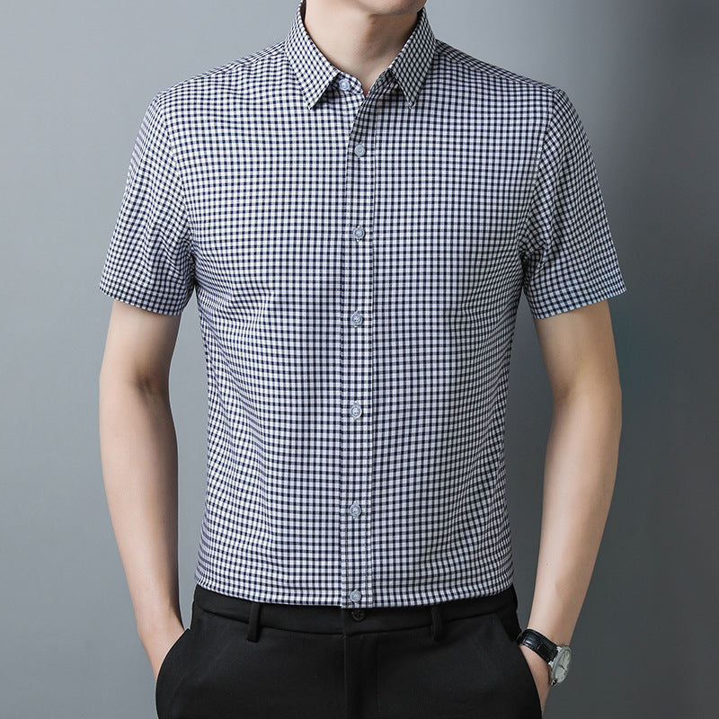 Men's Black Checked Regular Fit Half Sleeve Shirt - Goamen
