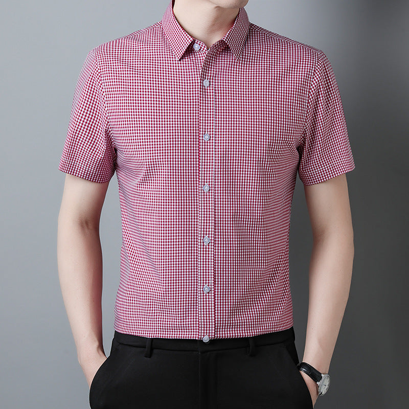 Men's Red Checked Regular Fit Half Sleeve Shirt - Goamen