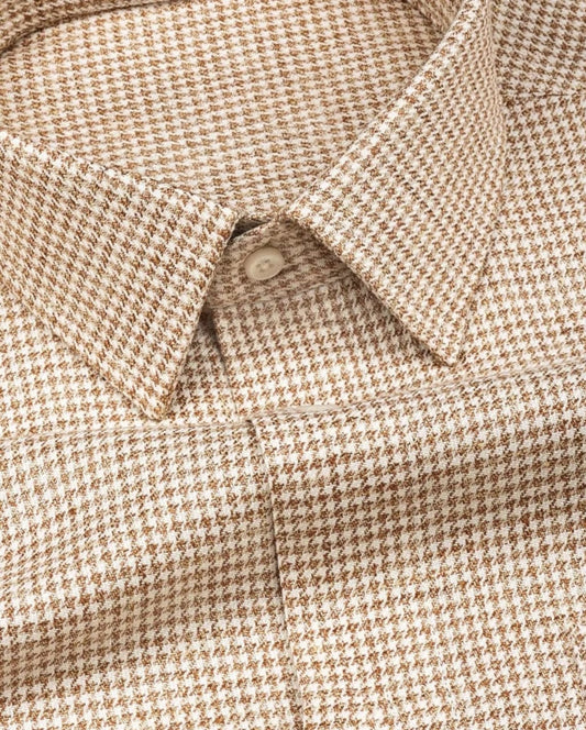 Men's Brown Regular Fit Pure Cotton Shirt - Goamen
