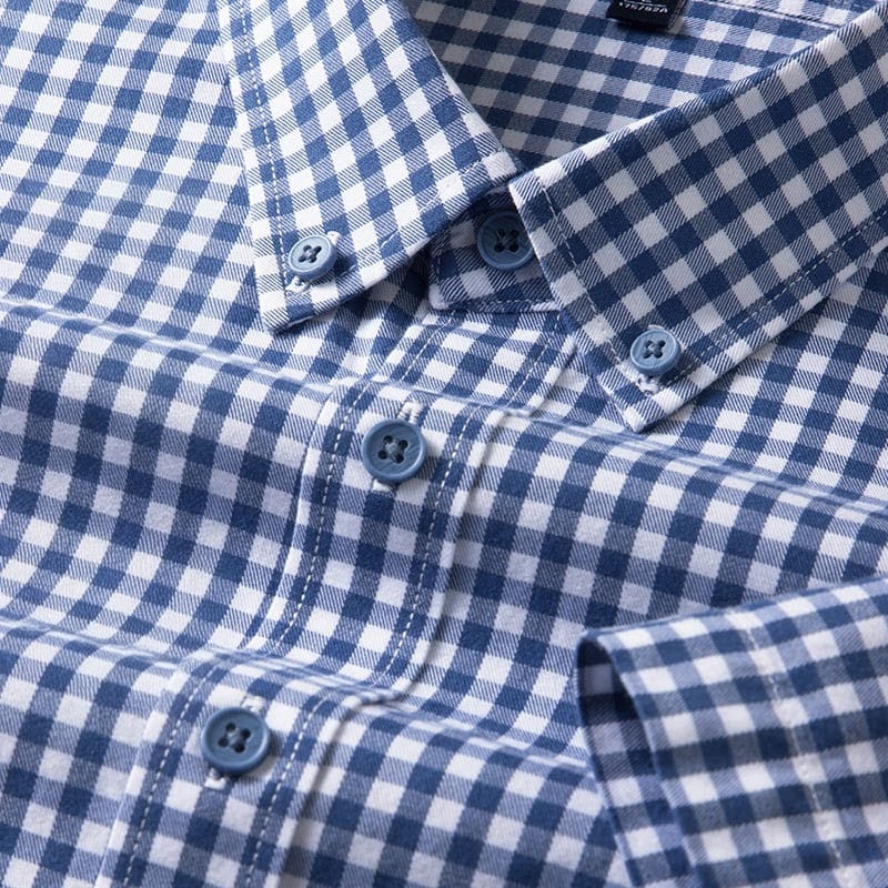 Men's Navy Checked Regular Half Sleeve Shirt - Goamen