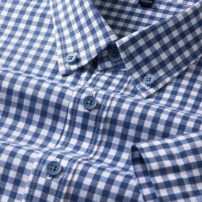 Men's Navy Checked Regular Half Sleeve Shirt - Goamen