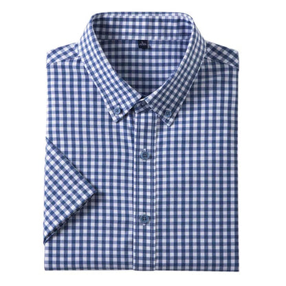 Men's Navy Checked Regular Half Sleeve Shirt - Goamen