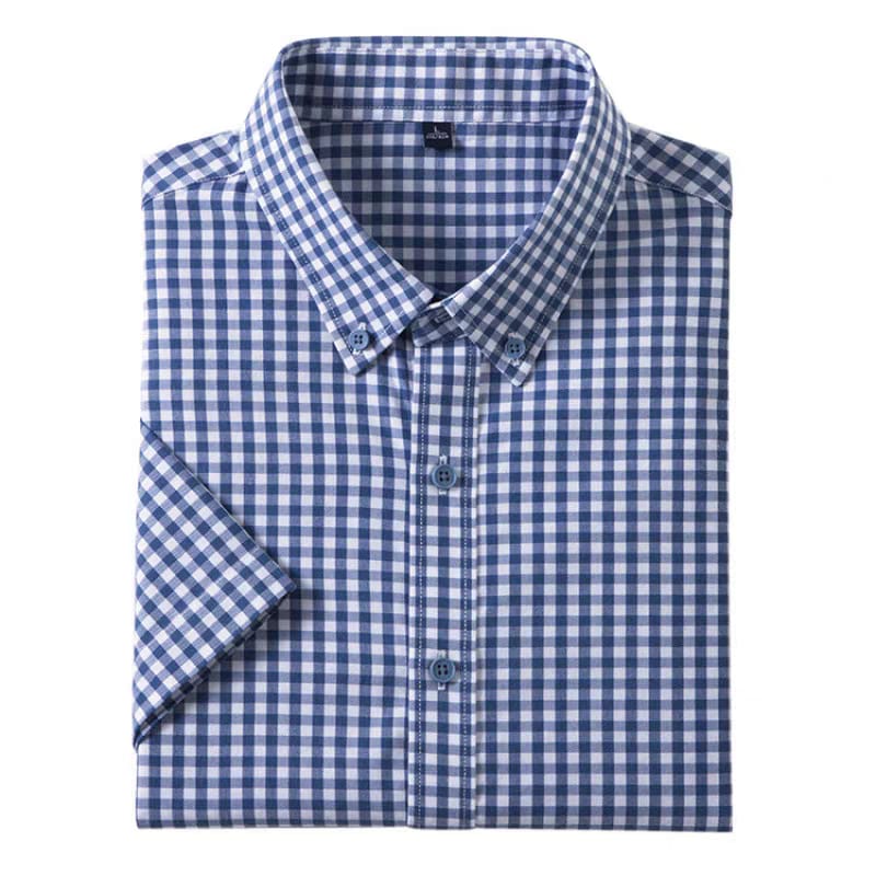 Men's Navy Checked Regular Half Sleeve Shirt - Goamen