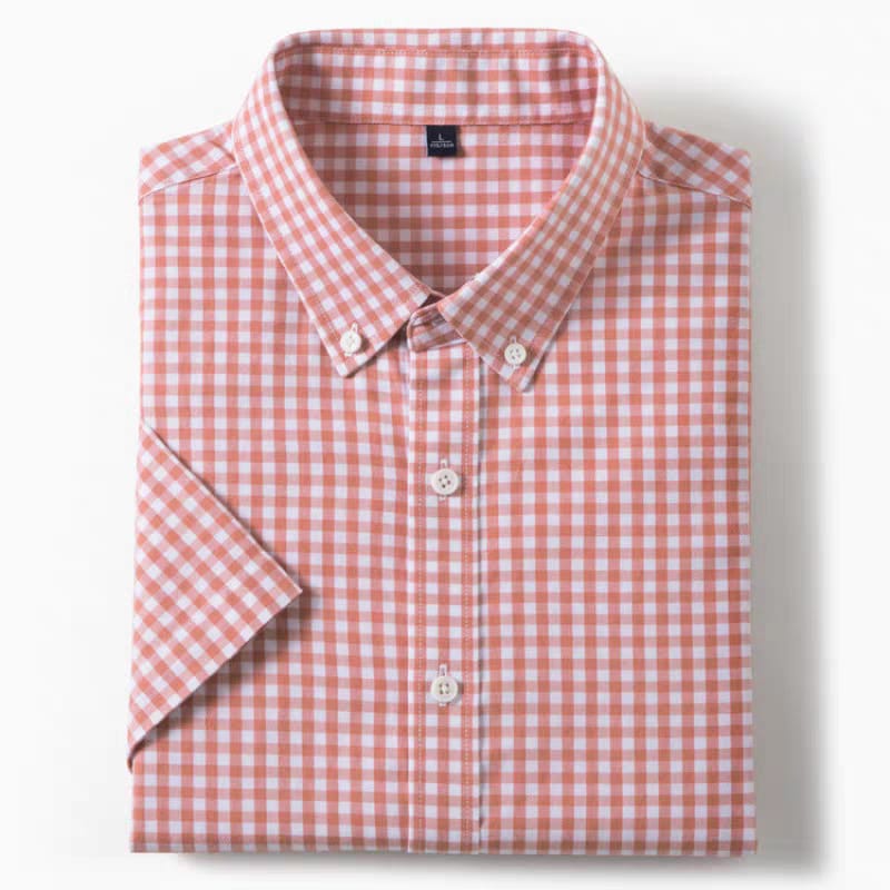 Men's Red Checked Regular Fit Half Sleeve Shirt - Goamen