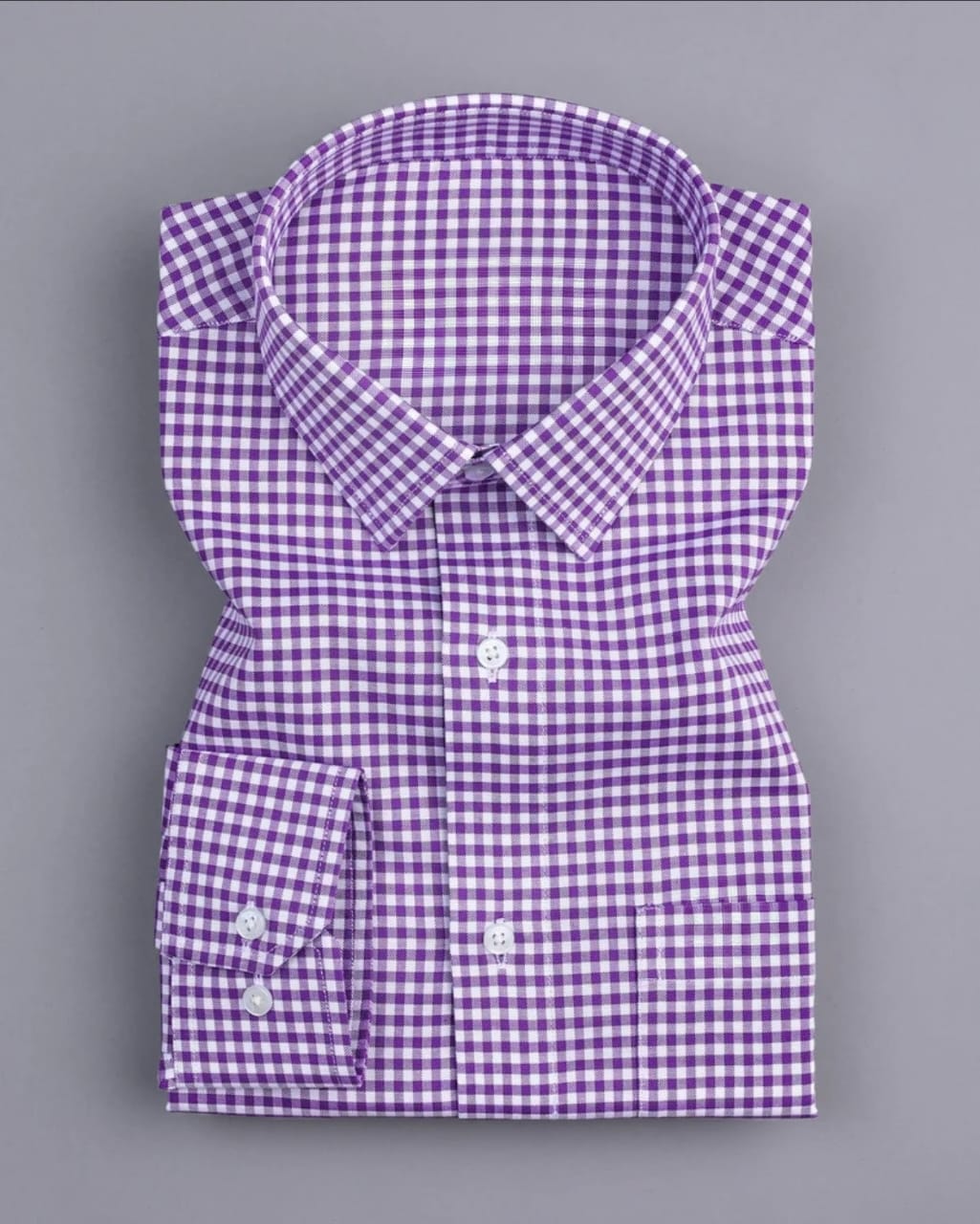Men's Purple Checked Full Sleeve Shirt - Goamen