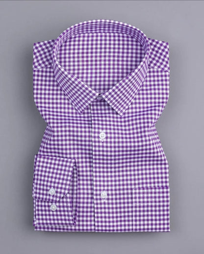Men's Purple Checked Full Sleeve Shirt - Goamen