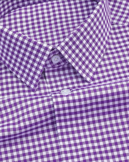 Men's Purple Checked Full Sleeve Shirt - Goamen